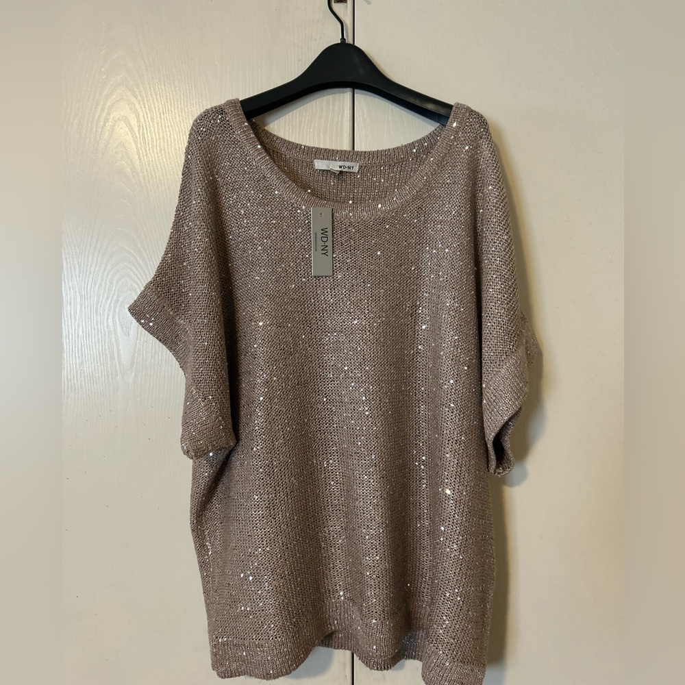 Plus size shirt sleeve sparkle sweater